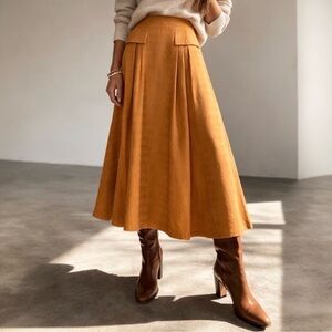 Vintage Givenchy Linen Blend Midi Skirt Germany Marigold Saffron Designer 8 Luxe